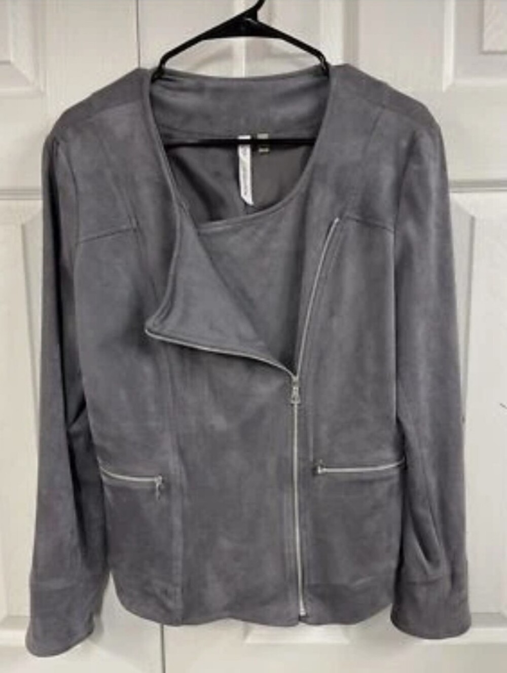 NY Collection Dark Gray Faux Suede Women's Asymmetrical Moto Jacket XL EUC